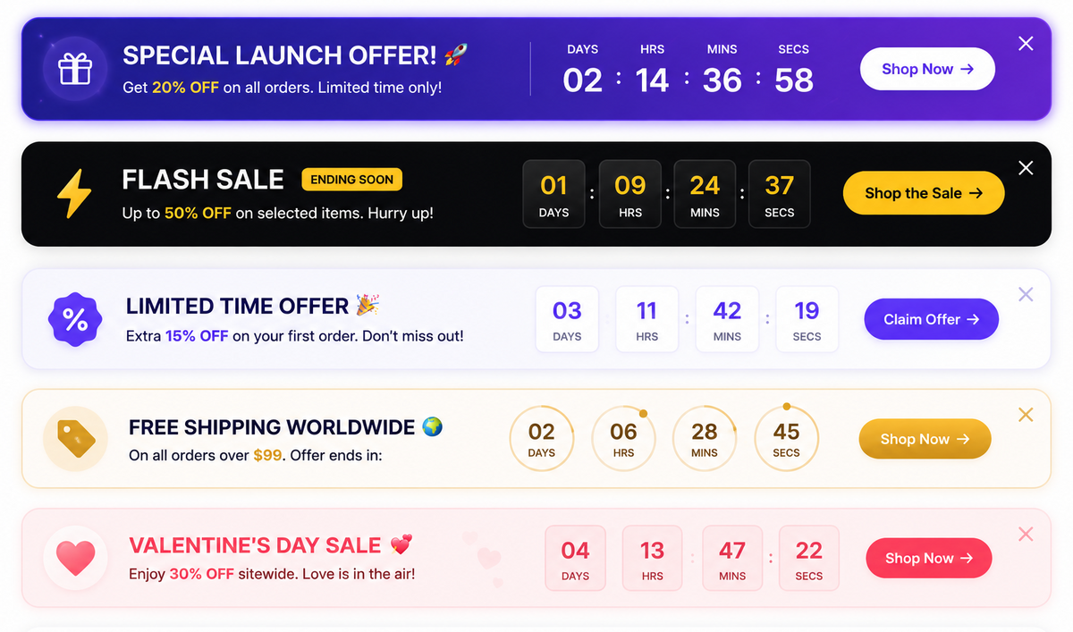 Announcement Bar with Countdown Timer | Shopify Liquid Section for Sales & Promotions